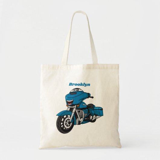 Cute happy blue motor cartoon tote bag (Voorkant)