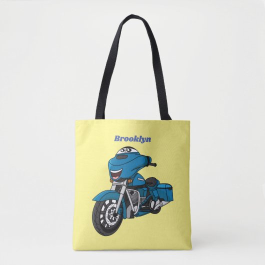 Cute happy blue motor cartoon tote bag (Voorkant)