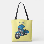 Cute happy blue motor cartoon tote bag (Achterkant)