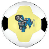 Cute happy blue motor cartoon voetbal (Gedraaid)