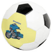 Cute happy blue motor cartoon voetbal (Drie kwart)