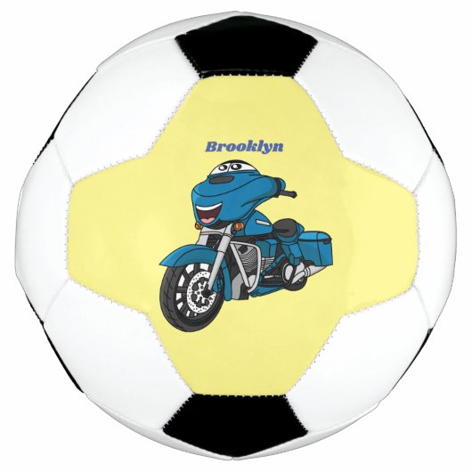 Cute happy blue motor cartoon voetbal (Voorkant)