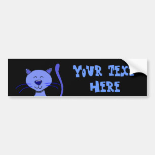 Cute Happy Blue Smiling Cat Afbeelding Funny Sjabl Bumpersticker