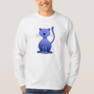 Cute Happy Blue Smiling Cat Afbeelding Funny Sjabl T-shirt