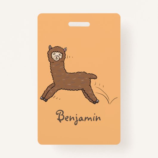 Cute happy brown alpaca cartoon badge (Voorkant)