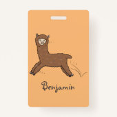 Cute happy brown alpaca cartoon badge (Achterkant)