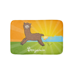 Cute happy brown alpaca cartoon badmat