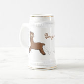 Cute happy brown alpaca cartoon bierpul (Voorkant links)
