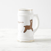 Cute happy brown alpaca cartoon bierpul (Voorkant rechts)