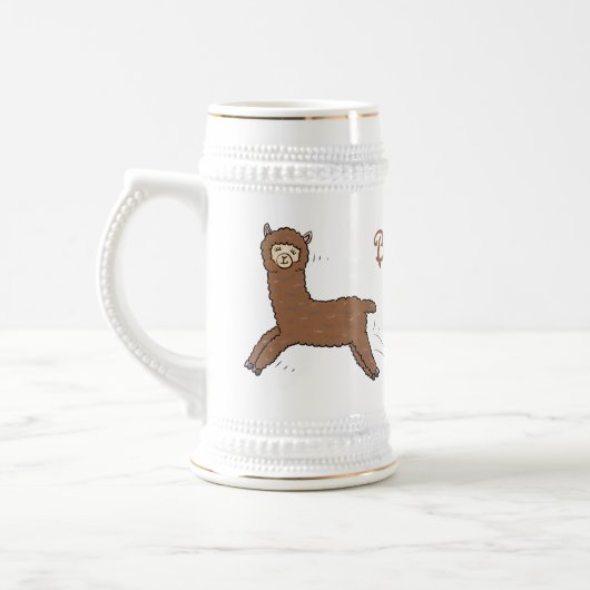 Cute happy brown alpaca cartoon bierpul (Links)