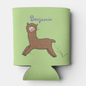 Cute happy brown alpaca cartoon blikjeskoeler (Achterkant)