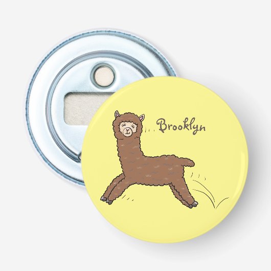 Cute happy brown alpaca cartoon button flesopener (Voorkant)