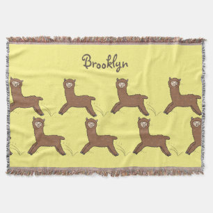 Cute happy brown alpaca cartoon deken