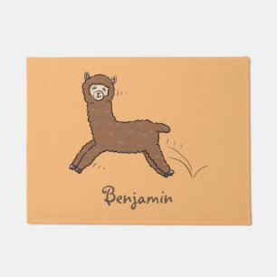 Cute happy brown alpaca cartoon deurmat