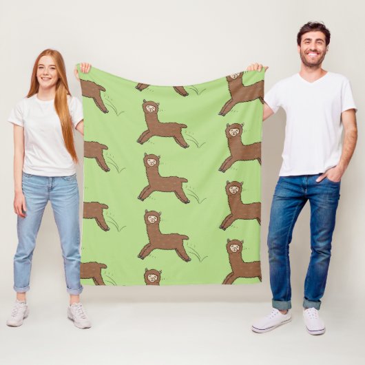 Cute happy brown alpaca cartoon fleece deken (In situ)