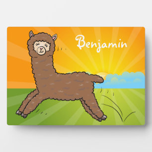 Cute happy brown alpaca cartoon fotoplaat