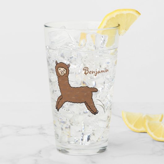 Cute happy brown alpaca cartoon glas (Achterkant ijs)