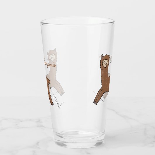 Cute happy brown alpaca cartoon glas (Links)