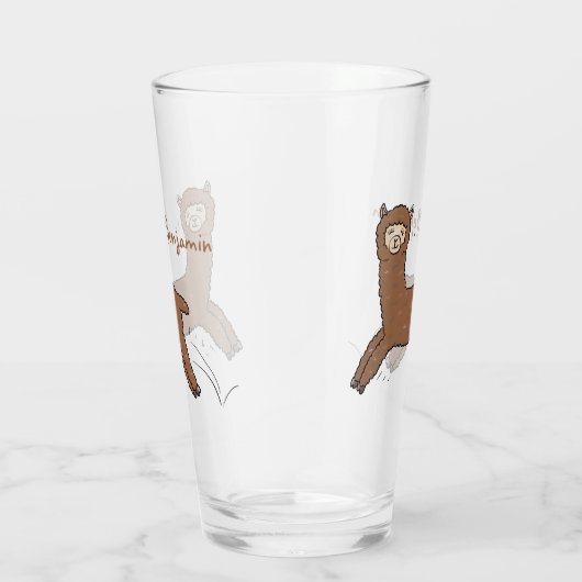 Cute happy brown alpaca cartoon glas (Rechts)
