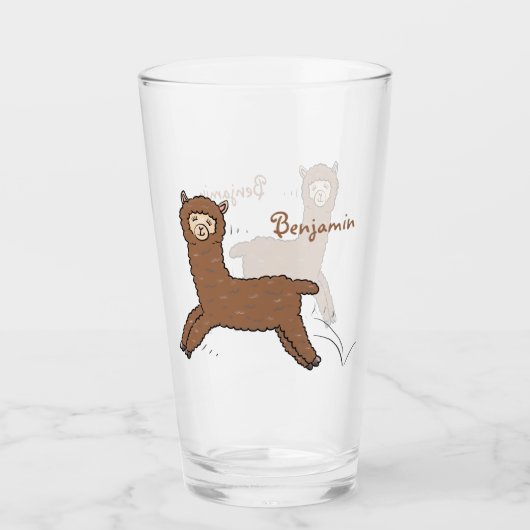 Cute happy brown alpaca cartoon glas (Voorkant)