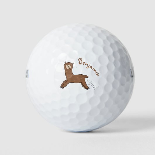 Cute happy brown alpaca cartoon golfballen (Voorkant)
