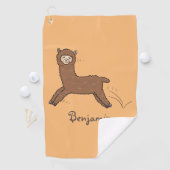Cute happy brown alpaca cartoon golfhanddoek (Insitu)