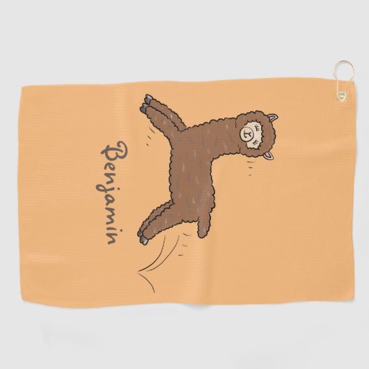 Cute happy brown alpaca cartoon golfhanddoek (Horizontaal)