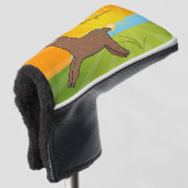Cute happy brown alpaca cartoon golfheadcover (3/4 voorkant)
