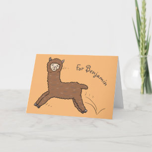 Cute happy brown alpaca cartoon kaart