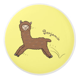 Cute happy brown alpaca cartoon keramische knop
