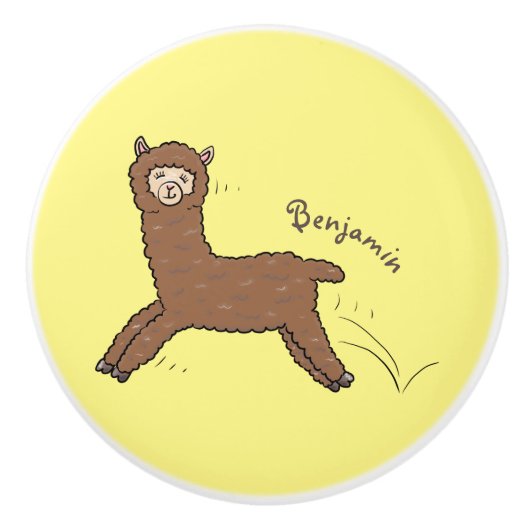 Cute happy brown alpaca cartoon keramische knop (Voorkant)