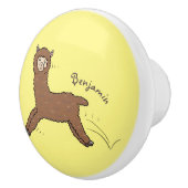 Cute happy brown alpaca cartoon keramische knop (Rechts)