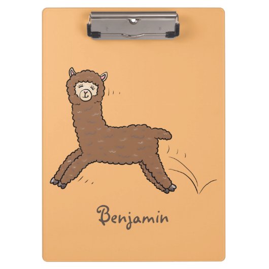 Cute happy brown alpaca cartoon klembord (Voorkant)