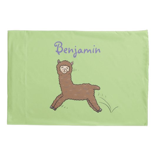 Cute happy brown alpaca cartoon kussensloop (Achterkant)