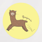 Cute happy brown alpaca cartoon labels (Design 2)