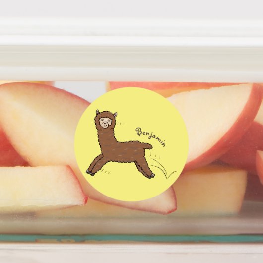 Cute happy brown alpaca cartoon labels (Aangebracht)