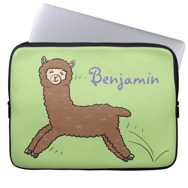 Cute happy brown alpaca cartoon laptop sleeve (Voorkant)