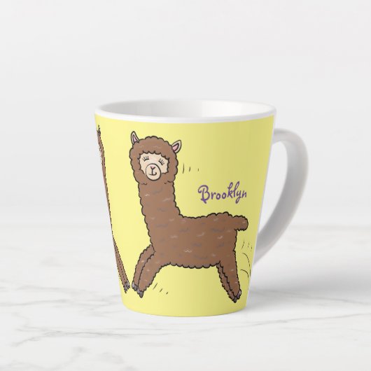 Cute happy brown alpaca cartoon latte mok (Rechterhoek)