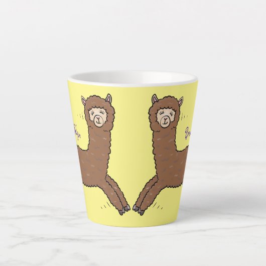 Cute happy brown alpaca cartoon latte mok (Voorkant)
