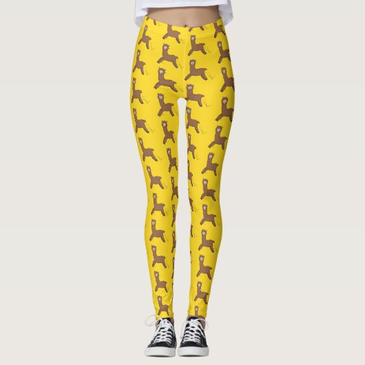Cute happy brown alpaca cartoon leggings (Voorkant)