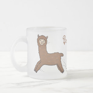 Cute happy brown alpaca cartoon matglas koffiemok