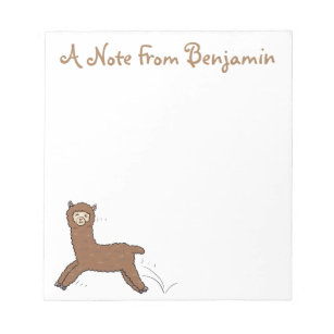Cute happy brown alpaca cartoon notitieblok
