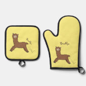 Cute happy brown alpaca cartoon ovenwant & pannenlap set (Voorkant)