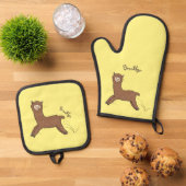 Cute happy brown alpaca cartoon ovenwant & pannenlap set (Top down)