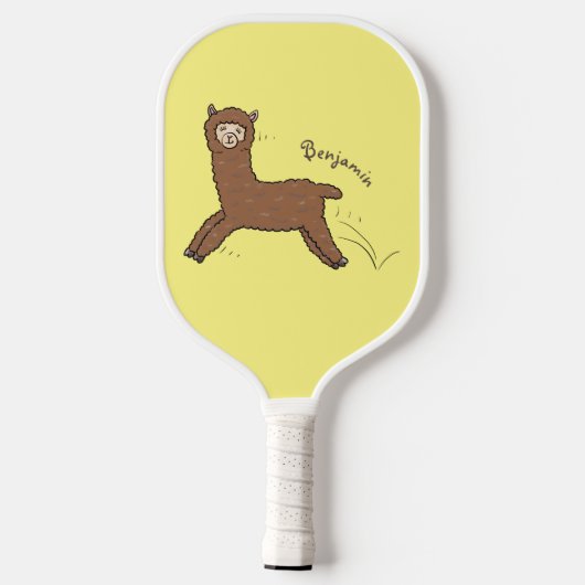 Cute happy brown alpaca cartoon pickleball paddle (Achterkant)