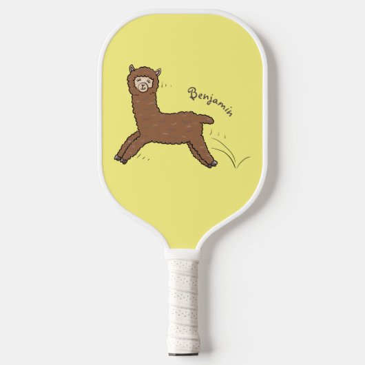 Cute happy brown alpaca cartoon pickleball paddle (Voorkant)
