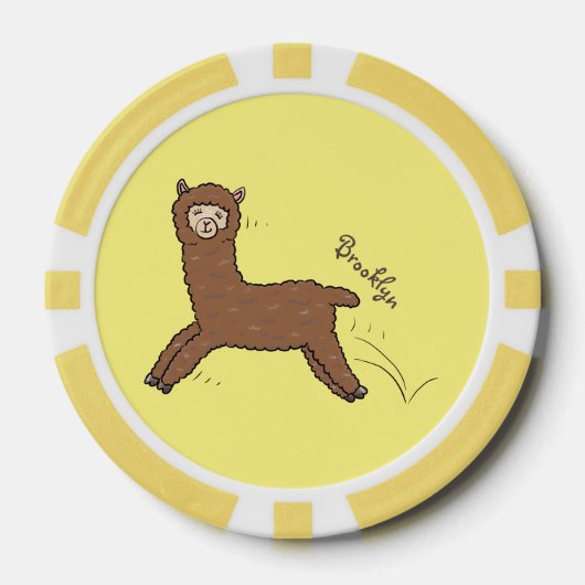 Cute happy brown alpaca cartoon poker chips (Voorkant)