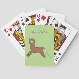 Cute happy brown alpaca cartoon pokerkaarten