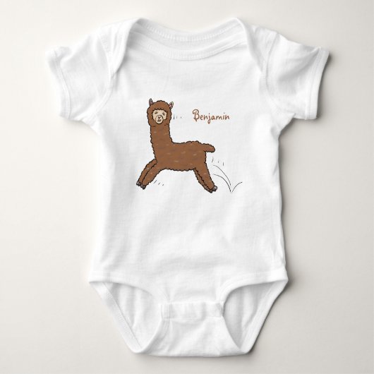 Cute happy brown alpaca cartoon romper (Voorkant)