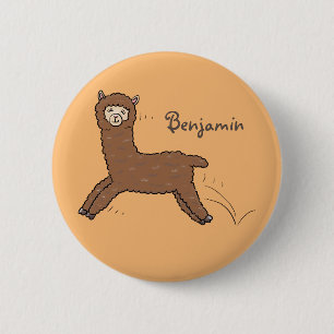 Cute happy brown alpaca cartoon ronde button 5,7 cm